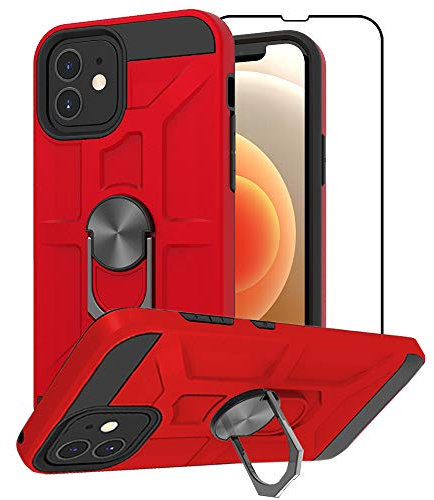 iPhone 12 Case,iPhone 12 Pro Case, Silicone Shockproof Hard Protective Phone Cases Cover With Ring Stand for iPhone 12/iPhone 12 pro,Red