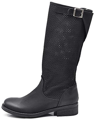 IF Fashion Stivali Stivaletti da Donna Biker Motociclista Traforati Primaverili Estivi con Fibbia LY70-4 Nero N.40
