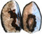 AMOYSTONE Schwarze Geode Buchstützen - Achat Dekorative Stützen für Regale, Robuste Kristallquarz mit Gummipuffer (1 Paar, 1,4-1,8 kg)