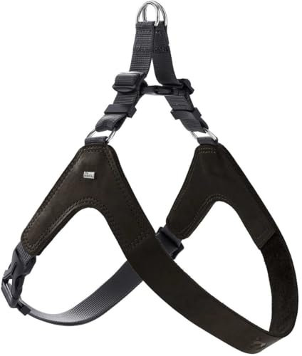 HUNTER Hundegeschirr DIMARO, Farbe: schwarz, weiches & Robustes Rindsleder, hervorragende Passform, leicht anzulegen, stufenlos verstellbar, ideal für Welpen & kopfscheue Hunde, Größe: S-M
