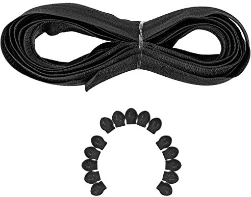 Endlos Reißverschluss, 330 cm Gesamtlänge, Größe #3, Schwarz, nicht teilbar, Breite 28 mm, Zahnbreite 5 mm, Set mit 15 x Kunststoff RV Schieber Laschen, Reissverschluss Spirale mit Anhängern DIY Kit