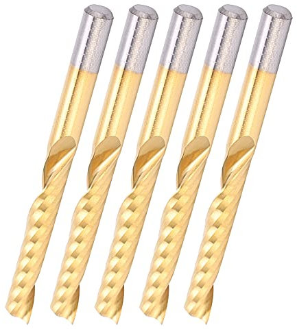 Brocas de enrutador CNC de 5 piezas, molino de extremo en espiral de 4 mm con vástago de 4 mm HSS recubierto de titanio, flauta de 25 mm y cortador de fresado de longitud completa de 45 mm, para cobre