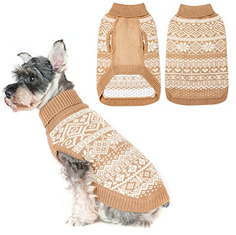 BINGPET Hjumarayan Hundepullover,Hunde Pullover Kleine Hund,Ultra Weiche Thermische Winter Warme Welpen Sweatshirt,Haustier Weihnachtspullover,Haustier Pullover - Beige SM