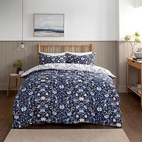 Sleepdown Floral Damask Navy Blue White Reversible Duvet Cover Quilt and Pillow Cases Bedding Set Soft Easy Care - Double (200cm x 200cm), 5056242832256