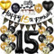 15 Geburtstag Deko Junge Mädchen, Luftballon 15. Gold Schwarz Geburtstagsdeko 15 Jahre, Ballon Schwarz Gold Deko 15. Gold Schwarz 15 Jahr Geburtstagdeko
