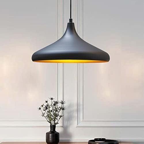 bamyum Hängelampe Schlafzimmer Champion Metall Ø35cm Lampenschirm, Pendelleuchte Schwarz Gold, Hängelampe Vintage Industrial, Pendelleuchte Esstisch Hängelampe Schwarz Gold, Wohnzimmerlampe Hängend