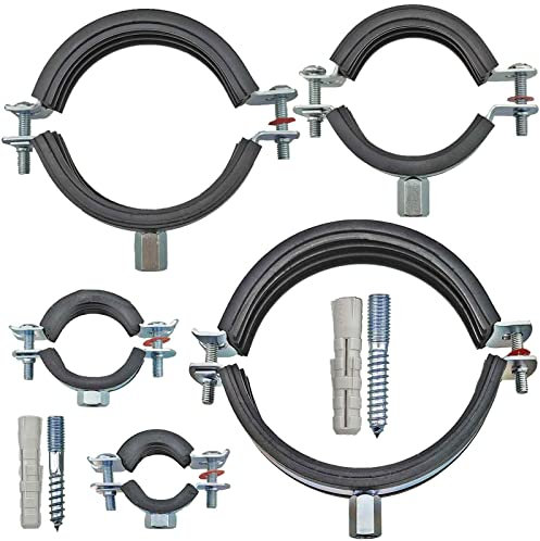Qualitäts Rohrschellen mit Schallschutz | 12-168mm | mit passender Stockschraube und Dübel | Zweischrauben Gelenkrohrschelle | Wunschgröße auswählen >>> 2 1/2Zoll = 72-83mm Durchmesser | 10 Stück
