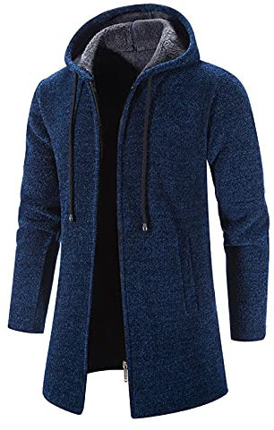 Veste à Capuche pour Hommes Coupe-Vent Veste à Capuche mi-Longue Casual Manteau Homme Hiver Chaud Long Veste en Laine Epais Parka Trench Coat