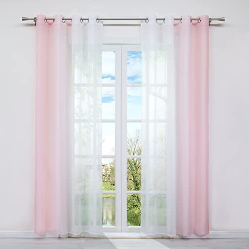 HongYa 2er-Pack Farbverlauf Gardinen Transparenter Voile Vorhänge Schals mit Ösen H/B 245/140 cm Rosa