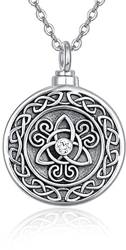 PRAYMOS Keltischem Knoten Einäscherung Urnen Halskette für Asche 925 Sterling Silber Runder Anhänger Denkmal Andenken Keltischer Dreifaltigkeitsknoten Amulett Schmuck Geschenke für Damen Herren