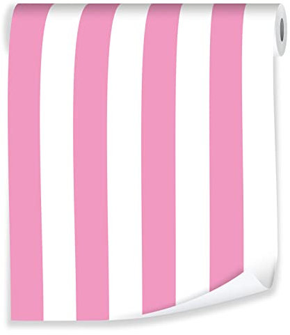Vliestapete Streifen Rosa Weiß - 10mx50cm inkl. Kleister - für Babyzimmer Mädchen Modern 10M Rolle Vlies Tapete Tapeten Wandtapete Mustertapete UV-Beständig