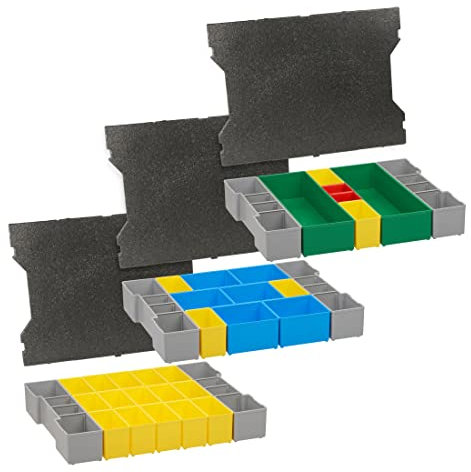 Bosch Sortimo L-Boxx Einlagen | 3er Set Werkzeugkoffer Einlagen für LBoxx Serie G4 inkl. Einsatz B3, BC3 und G3 mit Deckelpolster | Idealer Sortierkasten & Einsatz für Werkzeugkoffer