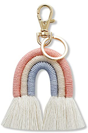 Hbbebdgg Weben Regenbogen SchlüSsel AnhäNger für Frauen Boho Handgefertigt SchlüSsel AnhäNgerschlüSsel AnhäNger Makramee Tasche Charm HäNgende Schmuck Geschenke, C