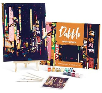 Dabble™ Premium-Set „Malen nach Zahlen“ für Erwachsene und Anfänger. Mit Zubehör: Leinwand, Rahmen, Acryl-Farben, Pinsel, Blumen, Pflanzen - Night Lights