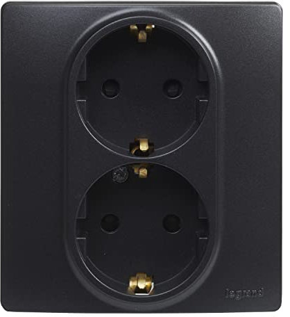 LEGRAND Enchufe doble 2x2P+T, 16A, Gama Niloé Monobloc, Mecanismo Completo con Marco, Negro, 396498