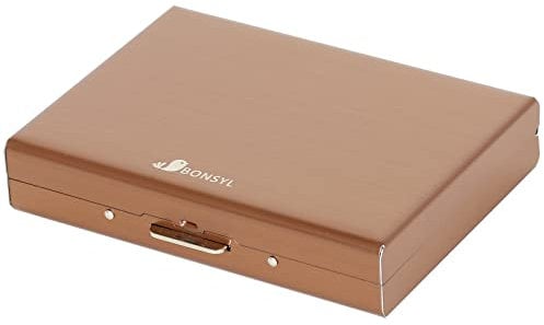 BONSYL® Kreditkartenetui, RFID-Blockierendes, Schlankes Bank/Ausweis/Kreditkartenetui aus Metall für 10 Karten, sicherer Kreditkartenschutz für Damen und Herren. (10 Slots-Roségold)