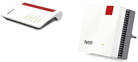 AVM FRITZ!Box 5530 Fiber - Modem in fibra ottica con 2 x 2 Wi-Fi 6 (WLAN AX), fino a 3 GBit/s, porta LAN 2,5 Gigabit, Adatto per la Germania & Fritz!Repeater 1200 AX International