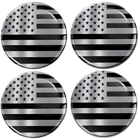 Biomar Labs® 4 x 65mm Aufkleber 3D Silikon Silber Schwarz USA Amerika Vereinigte Staaten America Flagge Fahne Für Radkappen Nabenkappen Radnabendeckel Rad-Aufkleber Nabendeckel A 10965