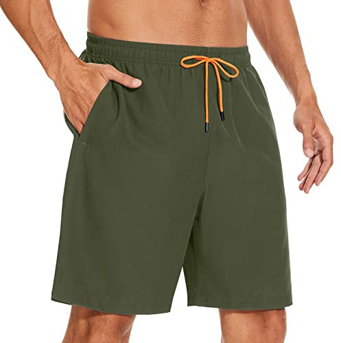 YUTYTH Men’s Swimming Shorts Swim Trunks Waterproof Quick Dry Beach Shorts Surfing Board Shorts with Mesh Liner and Pockets Army Green