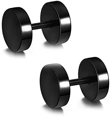 Ohrstecker Herren 10mm, Damen Ohrringe Nickelfrei Edelstahl Schwarz Langhantel Flach Schmuck Damen Herren Geschenke