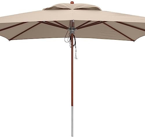 anndora Holz Sonnenschirm Deluxe 3 x 4 m - Durchgehender 48mm Stamm - hervorragende Bespannung mit 310g/m2 - Dark Natural