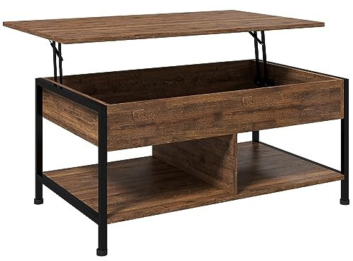 HOMCOM Table Basse relevable Table de Salon - étagère inférieure, Coffre de Rangement - dim. 100L x 80l x 60H cm - Aspect Bois Rustique Noir