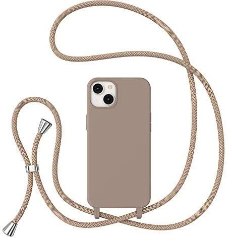 ZTOFERA Crossbody Lanyard Case for iPhone 15 (6.1), Liquid Silicone Protective Phone Case with Strap Adjustable Neck Cord Necklace Soft Cover, Brown