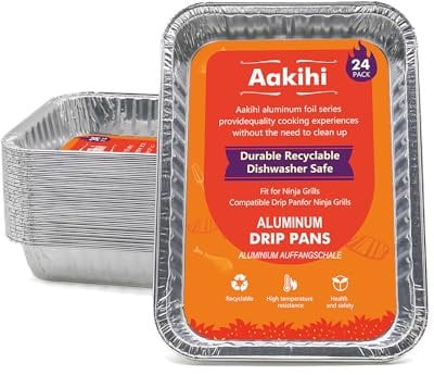 24 Pack Drip Pan Liners for Ninja OG701/OG751/OG700- Woodfire Outdoor Grill & Smoker - Compatible with Weber Genesis - Spirit - Q Series - Disposable Aluminum Foil Grease Tray