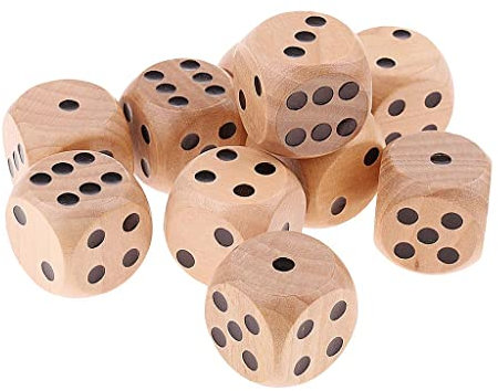 Tiuimk Pack of 10 Wooden Dice - 2cm Size with Black Dots - Natural Wood Color for Tabletop Games, DND, MTG, and Card Games