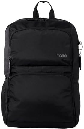 TOTTO - Mochila para Ordenador Portátil de 14 Pulgadas, Modelo Clud, Compartimento Principal y Bolsillos Delanteros, Bolsillo Botella, Correas Acolchadas y Ajustables, Color Negro
