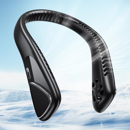 Jialexin Tragbarer Nackenventilator, Hals Ventilator Wiederaufladbar mit 6000mah, Persönlicher Ventilator mit 3 Geschwindigkeiten,Blattlos Ventilator FüR Sport,Reisen,Außen,Innen,Geschenk(Schwarz)