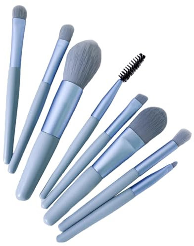 ulafbwur Mischpinsel-Set, weiche Borsten, Make-up für Anfänger, Grundierung, Rouge, Lippen, Nase, Schatten, Lidschatten, Augenbrauen, Wimpern, Profi, Blau, 8 Stück
