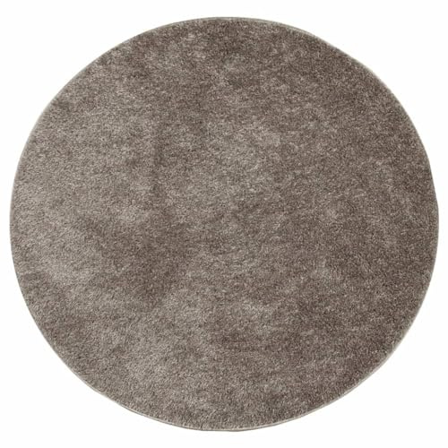 vidaXL Teppich, Wohnzimmerteppich Hochflor Langflor, Moderner Teppich Rund für Wohnzimmer Schlafzimmer, Flauschig Einfarbig rutschfest, Glänzend Grau Ø 120cm