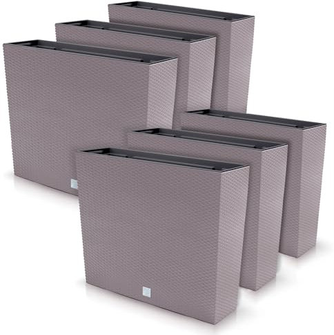 Juego de 6 macetas rectangulares para flores, plantas, de plástico, 58 x 18 x 49,8 cm, para interior y exterior, volumen 44 litros, diseño moderno