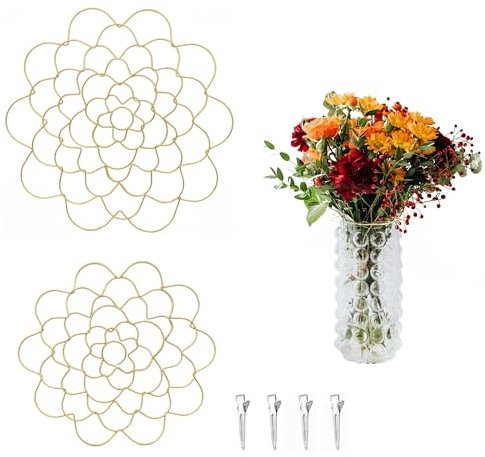 Metall-Blumengitter für Vase, Blumenarrangement, Halter, wiederverwendbar, Blumenfrösche (Gold-2)