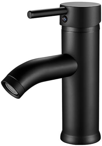 kisimixer Robinet Salle Bain Noir, Monocommande Robinets de Lavabo pour Salle de Bain, Robinet Lavabo Chaude et Froide Réglable, Mitigeur Lavabo avec Bobine en Céramique