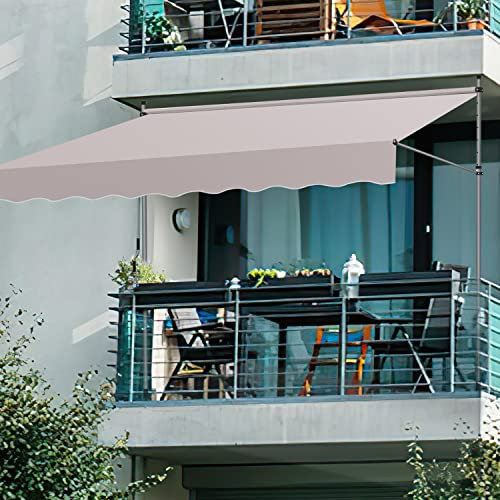 Fiqops Toldo de sujeción para balcón, 150 cm de ancho, con manivela regulable en altura sin necesidad de taladrar, resistente a los rayos UV, protección solar impermeable para terraza, balcón, porche,