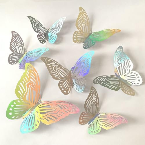 12 Stück 3D Schmetterlings Wandaufkleber WandSticker Deko Schmetterlinge Aufkleber Schmetterlinge Wanddeko Schmetterlinge Dekoration für DIY Hochzeit Party Heim Wanddekoration,Silber C