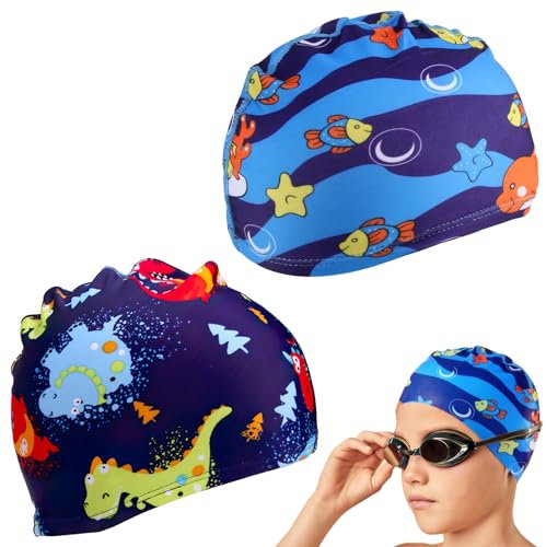 Cuffie Piscina Bambino,Cuffie Piscina Bambina,Confezione da 2 Cuffie da Nuoto per Bambini Elasticizzate,Cuffia Piscina,Protezione Capelli e Orecchie,Adatte a Ragazzi e Ragazze da 1 a 8 Anni