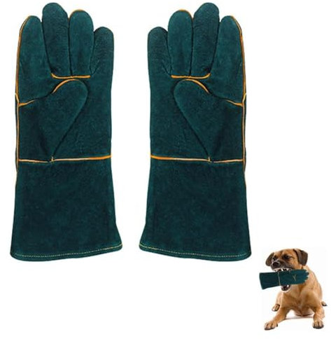 EORPAVU Gants et rouleaux de toilettage chien,Gants de protection en cuir contre les griffes et les morsures d'animaux pour attraper les chiens, les chats et les reptiles (40CM)