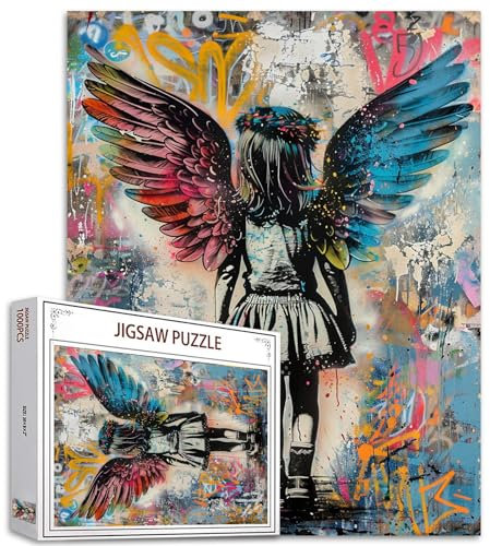 Tucocoo 1000 Teile Puzzles für Erwachsene Banksy Engelsflügel Malerei Jigsaw Puzzle Little Girl 1000 Teile Puzzles für herausfordernde Familienaktivitätsspiel Street Pop Art DIY Puzzle Wanddekoration