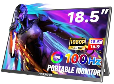 Hgfrtee Large Portable Monitor 18.5, 1080P FHD 100Hz 120% sRGB USB-C IPS Screen External Display for Laptop Mac Gaming Office PC, Travel Monitor with Kickstand & Speakers, VESA Mountable - LCD Panels