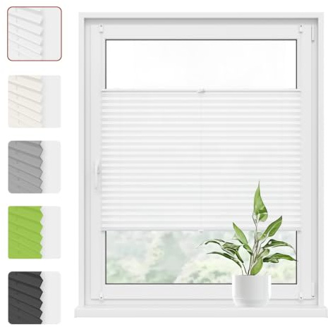 WOLTU Plissee Klemmfix ohne Bohren, 50 x 120 cm, Weiß Plisseerollo | Blickdicht und lichtdurchlässig, Sichtschutz und Sonnenschutz, Faltrollo für Fenster & Tür, einfache Montage