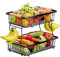 Foeska Obstkorb mit 2 Etagen und Bananenaufhängern, Arbeitsplattenregal für die Küche, einfache Installation, abnehmbar, ideale Obstschale und Gemüseregal (Schwarz, 2 Etagen)