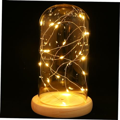 jojofuny Flower Dome Lamp Plastic LED nightlight Wood LED Night Light Glass Glass Dome Table Lamp