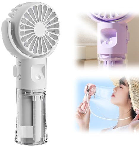 FUXNGZI Handheld Fan Misting Fan, 2024 Neu Tragbarer Handventilator, Mini Hand Ventilator Akku Aufladbar Mit mit Wasser und 4 Geschwindigkeiten, Sprühventilator für Reisen Büro Zuhause Draußen (Weiß)