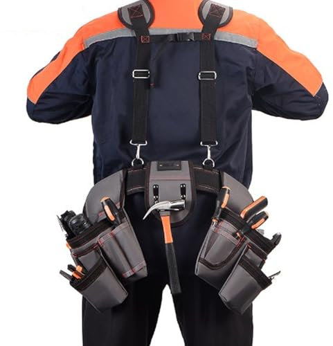 Tool Belts for Men, Professional Tool Belt Organizer with Adjustable Suspenders Heavy Duty Electricians Work Belt, for Construction Workerscarpenters Maintenance Workers