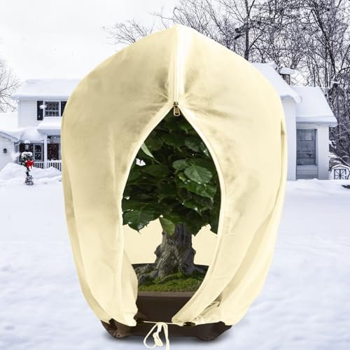 DazSpirit Winterschutz für Pflanzen, 250 x 360 cm Winterschutz Kübelpflanzensack mit Kordelzug und Reißverschluss, Wiederverwendbar Frostschutzvlies aus Frost, Frost, Insekten