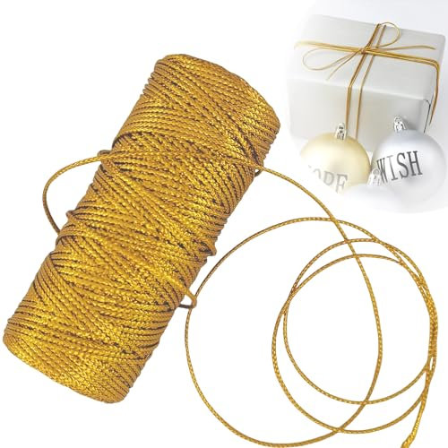 Diyxisk Fettuccia Oro, 100 M Filato Sorrento Fili e Forme, Anelastico Filo Sorrento, 1,5 MM Filo per Collane, Poliestere Filo per Gioielli, per Artigianato, Decorazioni Nuziali o Confezioni Regalo