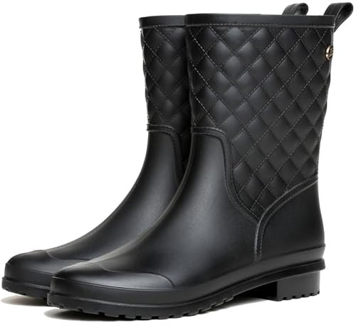 Csgkag Stivali di Gomma da Donna a Metà Polpaccio Impermeabili Stivali Giardino da Donna stivali da Pioggia All'aperto Wellington Boot,Nero,EU40